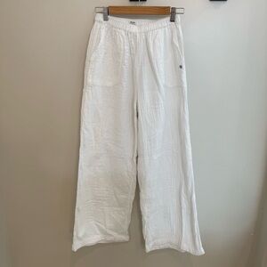 White Wide Leg muslin Blend Pants